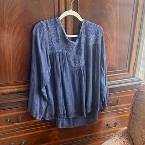 Chic Indigo Blouse with Embroidery